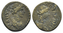 LYDIA, Stratonicaea-Hadrianopolis. Pseudo-autonomous issue. Time of Trajan, AD 98-117. Æ (14mm, 2.53 g). Draped bust of the Senate right / Turreted an...