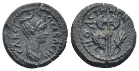 LYDIA. Mostene. Sabina (Augusta 128-137). AE. 3.74 Gr. 16mm.
Draped bust right. 
Rev. Double axe between bunch of grapes and grain ear.
