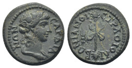LYDIA. Sardes. Pseudo-autonomous. Time of Trajan (98-117). Ae. (16mm, 2.59 g) Lo. Io. Libonoanus, strategos. Obv: СΑΡΔΙΑΝΩΝ. Draped bust of Dionysus r...