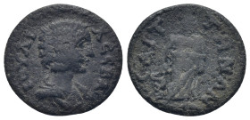 Lydia, Saitta. Julia Domna (Augusta, 193-217). Æ (19mm, 3.46 g). Draped bust r. R/ Asklepios standing r., head l., leaning on serpent-entwined staff.