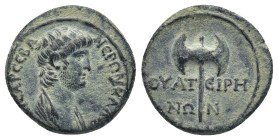 Lydia, Thyateira. Nero, AD 54-68. AE.(16mm, 2.35 g). Obv: ΝƐΡΩΝ ΚΛΑΥΔΙΟϹ ΚΑΙϹΑΡ ϹƐΒΑ. Draped bust of Nero, right. Rev: ΘΥΑΤƐΙΡΗΝΩΝ. Double axe....