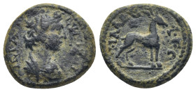 Lydia. Philadelphia. Pseudo-autonomous issue AD 193-211. AE. 3.84 Gr. 17mm. 
 Draped bust of the Senate right 
Rev. Stag standing right.