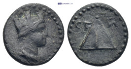 CAPPADOCIA, Caesarea-Eusebia. Pseudo-autonomous issue. Time of Trajan, AD 98-117. 2.1 Gr. 14mm.
 Turreted and draped bust of Tyche right 
Rev. Pyramid...