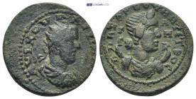 CILICIA, Anazarbus. Valerian I. AD 253-260. Æ Triassarion (23mm, 10.0 g). Dated year 272 (AD 253/4). Radiate, draped, and cuirassed bust of Valerian I...