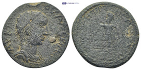 CILICIA, Lamus. Valerian I. AD 253-260. Æ (7.6 Gr. 25mm.). Radiate and draped bust right / Apollo standing left, nude but for cloak over shoulder, hol...
