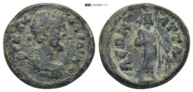 PAMPHYLIA. Attalea. Antoninus Pius (138-161). AE. 5.78 Gr. 19mm.
Laureate, draped and cuirassed bust right.
Rev. Nike advancing right, holding wreath ...