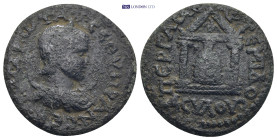 PAMPHYLIA. Perge. Tranquillina (Augusta, 238-244). AE. 7.7 Gr. 25mm.
Diademed and draped bust right, set on crescent.
Rev. Distyle temple containing c...