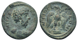 PISIDIA. Antioch. Marcus Aurelius (Caesar, 139-161). AE. 2.2 Gr. 16mm.
 Bare bust right,. 
Rev. Eagle standing right, with wings spread.