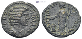 PISIDIA. Antiochia. Julia Domna , Augusta, 193-217. 4.9 Gr. 22mm.
 Draped bust of Julia Domna to right. 
Rev. Genius standing facing, head left, holdi...