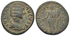 Pisidia, Antiochia. Julia Domna. Augusta, A.D. 193-217. AE. 5.5 Gr. 23mm. 
Draped bust of Julia Domna right 
Rev. Tyche standing facing, head left, ho...