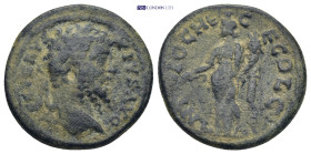 Pisidia. Antioch. Septimius Severus AD 193-211. AE. 6.88 Gr. 22mm.
Laureate head right
Rev. Tyche standing facing, head left, holding branch and cornu...