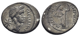 Julius Caesar AR Denarius. (21mm, 3.66 g) Rome, 44 BC. P. Sepullius Macer, moneyer. Wreathed head of Caesar right, eight-rayed star behind / Venus sta...