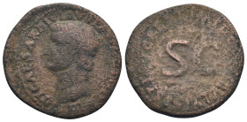 Tiberius Æ As. (27mm, 8.05 g) Restitution issue struck under Titus. Rome, AD 79-81. T I CAESAR DIVI AVG F AVGVST IMP VIII, bare head left / IMP T CAES...
