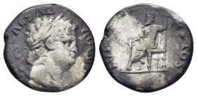 Nero (54-68 AD). AR Denarius (17mm, 3.23 g), Roma (Rome), 64-65. Obv. NERO CAESAR AVGVSTVS, laureate head right. Rev. IVPPITER CVSTOS, Jupiter seated ...