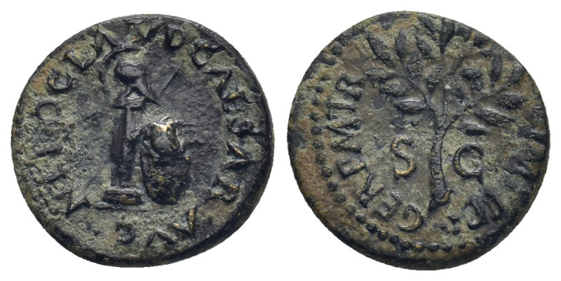 Nero Æ Quadrans. (15mm, 1.83 g) Rome, AD 64. NERO CLAVD CAESAR AVG, helmet on co...