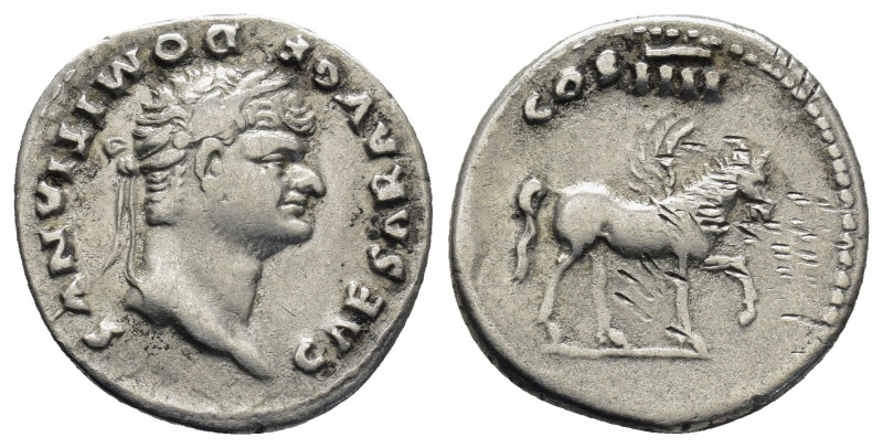 DOMITIAN (81-96). AR Denarius. Rome 3.38 Gr. 19mm.
 Laureate head right. 
Rev: C...