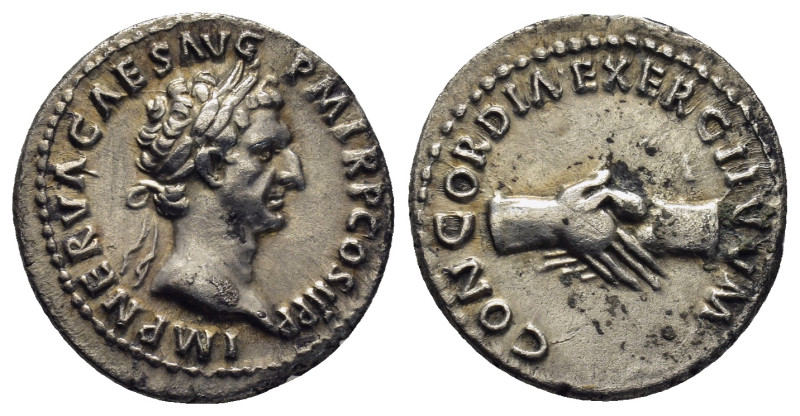 Nerva (96-98 AD). AR Denarius (19mm, 3.19 g), Roma (Rome), 96. Obv. IMP NERVA CA...