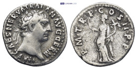 TRAJAN (98-117). Denarius. (18mm, 3.0 g) Rome. Obv: IMP CAES NERVA TRAIAN AVG GERM. Laureate head right. Rev: P M TR P COS II P P. Pax standing left, ...