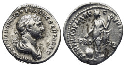 Trajan AR Denarius. Rome, AD 114-117. 2.82 Gr. 18mm.
Laureate and draped bust right 
Rev. Providentia standing left, holding sceptre; her left elbow r...
