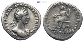 Hadrian (117-138), Denarius, Rome, AD 117; AR (18mm, 3.16 g); IMP CAES TRAIAN HADRIANO AVG DIVI TRA, laureate bust r., drapery on l. shoulder, Rv. PAR...