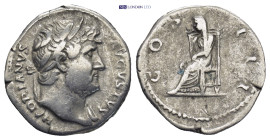 Hadrian (AD 117-138). AR denarius (18mm, 3.3 g). Rome, ca. AD 124-128. HADRIANVS AVGVSTVS, laureate bust of Hadrian right, slight drapery on far shoul...