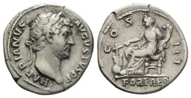 Hadrian, 117 - 138 AD AR Denarius, Rome 3.34 Gr. 19mm.
 Laureate and draped bust of Hadrian right. 
Rev. Fortuna seated left holding rudder and cornuc...