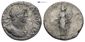 Hadrian. A.D. 117-138. AR denarius (18mm, 2.62 g) . Antioch. IMP CAESAR TRAIAN HADRIANVS AVG, laureate and cuirassed bust of Hadrian right, wearing ae...