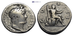 Hadrian (AD 117-138). AR denarius (18mm, 3.36 g). Rome, AD 124-128. HADRIANVS AVGVSTVS, laureate head of Hadrian right, slight drapery on left shoulde...