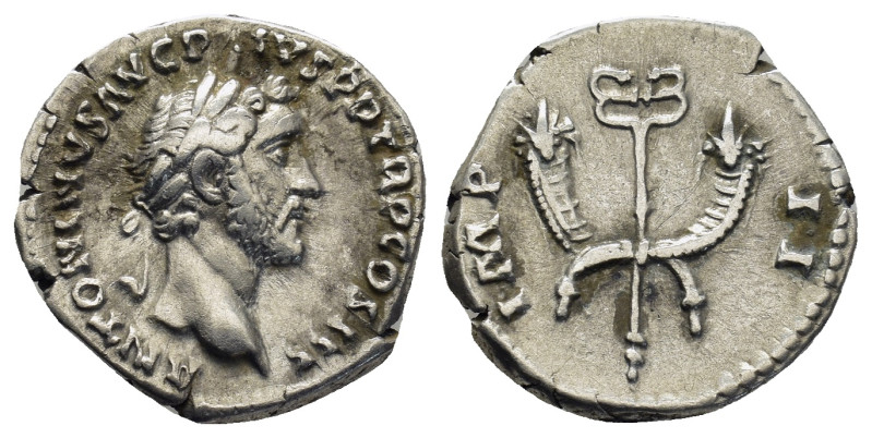 Antoninus Pius AR Denarius. Rome, AD 143-144. 3.2 Gr. 18mm.
Laureate head right ...