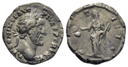 Antoninus Pius. Denarius. (18mm, 2.71 g) 152-153 AD. Rome. Anv.: ANTONINVS AVG PIVS P P TR P XVI, laureate head right. Rev.: COS IIII, Vesta, standing...