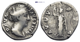 Diva Faustina (died 141). AR Denarius (16mm, 3.11 g), Rome, after c. 146. Obv. DIVA FAVSTINA, Draped bust to right. Rev. AVGVSTA, Ceres standing front...