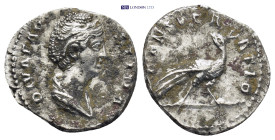Faustina I Denarius. After 147 AD. Wife of Antoninus Pius, Rome 2.66 Gr. 18mm.
Draped bust right. 
Rev. Peacock walking right, head left.