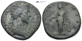 Marcus Aurelius, as Caesar (139-161) AE. Sestertius, Rome. 22.4 Gr. 30mm.
Bare head right,.
 Rev. Fortuna standing left holding rudder and drawing out...