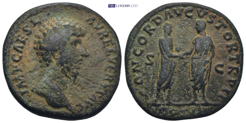 Lucius Verus, (A.D. 161-169), AE Sestertius. Rome 25.50 Gr. 32mm.
Laureate and c...