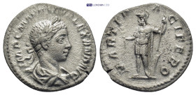Severus Alexander. A.D. 222-235. AR denarius Rome 2.4 Gr. 18mm.
Laureate, draped and cuirassed bust right 
Rev. Mars standing front, head left, holdin...