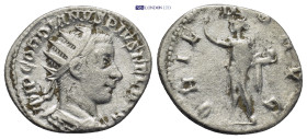 GORDIAN III, 238-244 AD. AR Antoninianus 3.89 Gr. 22mm.
Radiate draped bust 
Rev. Sol standing holding globe.