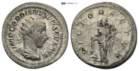 Gordian III AR Antoninianus. (23mm, 4.44 g) Rome, AD 244. IMP GORDIANVS PIVS FEL AVG, radiate, draped and cuirassed bust right / VICTORIA AETER, Victo...