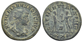 Numerian, as Caesar AD 282-283. Cyzicus Antoninianus Billon (21mm., 3.21 g). NVMERIANVS NOB CAES, radiate, draped and cuirassed bust right / CLEMENTIA...