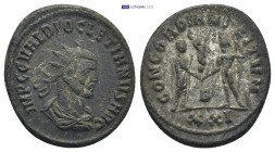 Diocletian. A.D. 284-305. AE antoninianus (22mm, 4.5 g). Cyzicus mint, struck A.D. 295-296. IMP C C VAL DIOCLETIANVS AVG, radiate, draped and cuirasse...