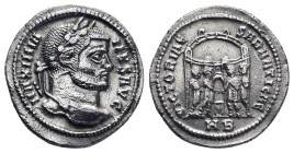 Maximianus (286-305). AR, Argenteus. (Silver, 19mm, 3.4 g) Heraclea. Obv: MAXIMIANVS AVG. Head of Maximian, laureate, right Rev: VICTORIA – SARMAT H B...