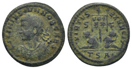 Licinius II Caesar, 317-324 AD. AE, Follis. (19mm, 2.0 g). Thessalonica. Obv: LICINIVS IVN NOB CAES. Bust of Licinius II, laureate, draped, cuirassed,...