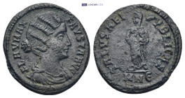 FAUSTA, wife of Constantine I. Augusta, 324-326 AD. AE Follis Nicomedia 3 Gr. 19mm.
Draped bust right 
Rev. Salus standing facing, head left, cradling...