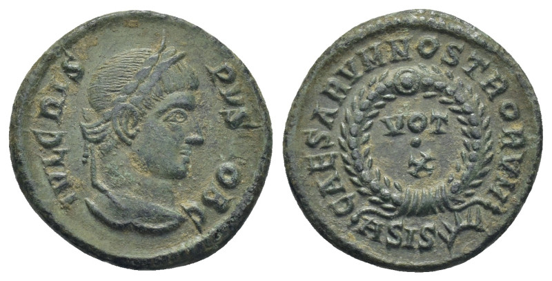 Crispus caesar, 317-326. Follis. Siscia. Æ (18mm, 2.99 g). IVL CRISPVS NOB C Lau...