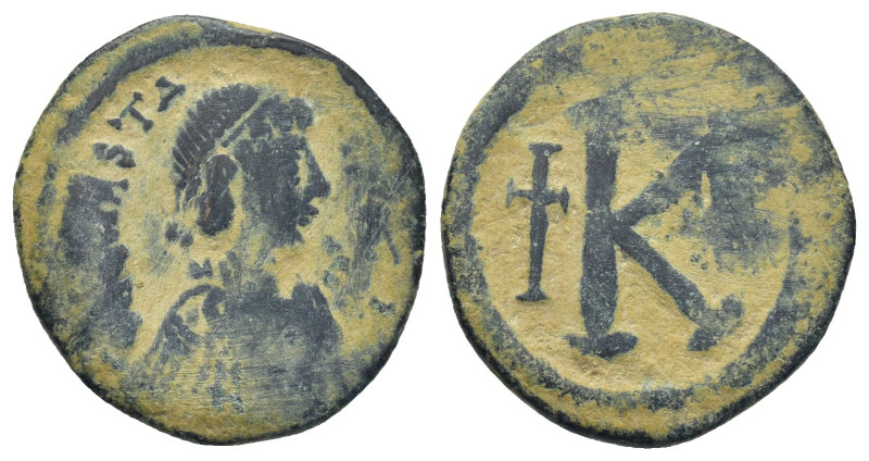 Anastasius I, 491-518 AD. Æ Half Follis (20mm, 5.0 g) of Constantinople. Diademe...