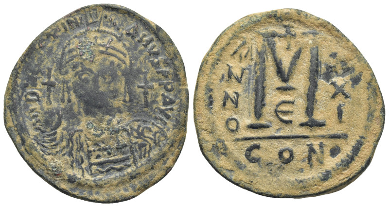 Justinian I AD 527-565. Constantinople Follis or 40 Nummi Æ (34mm, 19.1 g) D N I...