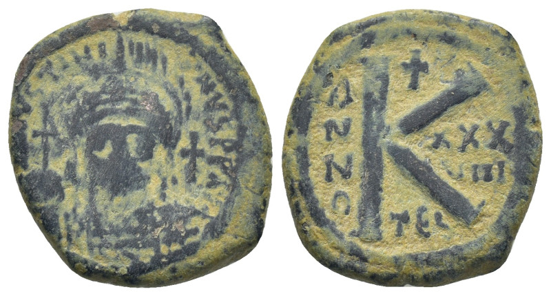 Justinian I Æ 20 Nummi. (19mm, 6.4 g) Thessalonica, dated RY 37 = AD 563/4. D N ...