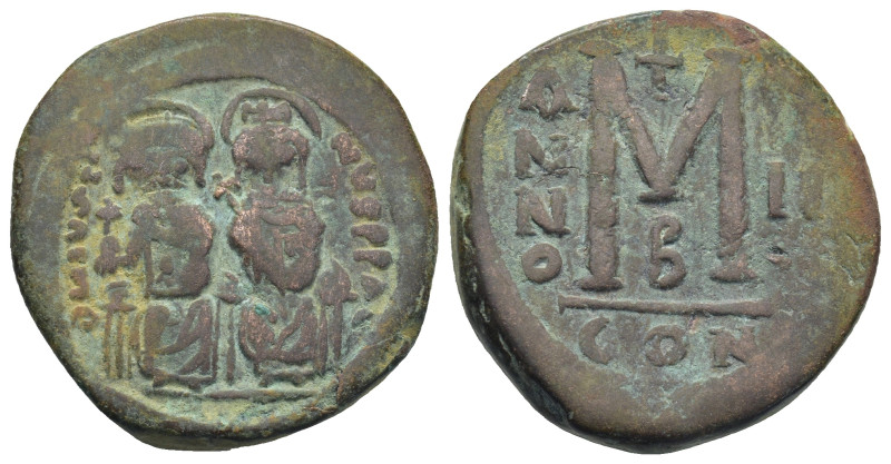 Justin II and Sophia (565-578). AE 40 Nummi. Constantinople, (27mm, 15.5 g) Nimb...