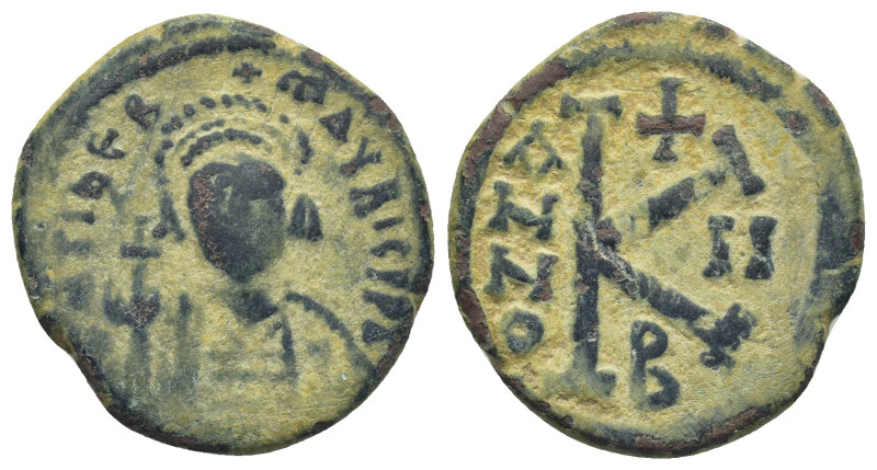 Maurice Tiberius. 582-602. Æ half follis (22mm, 6.5 g). Thessalonica mint, year ...