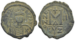 Heraclius AD 610-641. Dated RY 2 = AD 611/2. Cyzicus. 1st officina Follis or 40 Nummi Æ (29mm, 10.9 g) D N hPACli PERP AVG, helmeted, diademed, and cu...