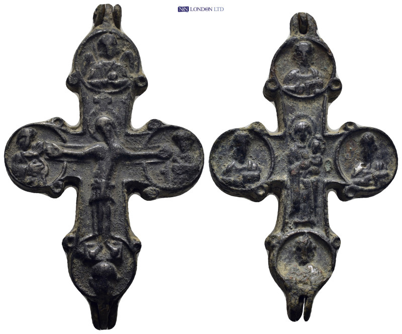 Reliquary Cross Pendant 11th-12th century AD. A bronze encolpion or reliquary cr...